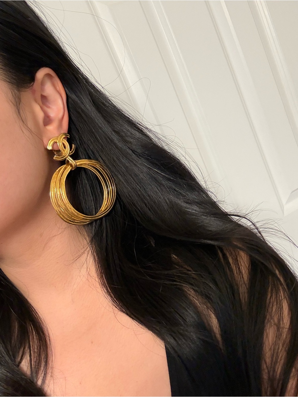 Chanel XL Vintage Gold Hoop CC Statement Clip On Dangle Earrings - Picture 12 of 12
